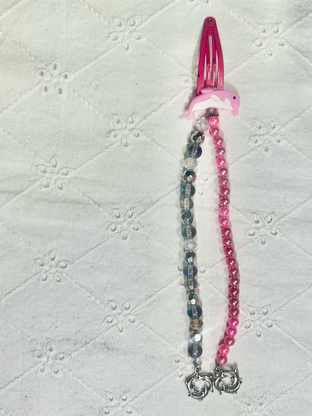 Kids Pink Dolphin Hair Clip with Beaded Strand | Unbranded